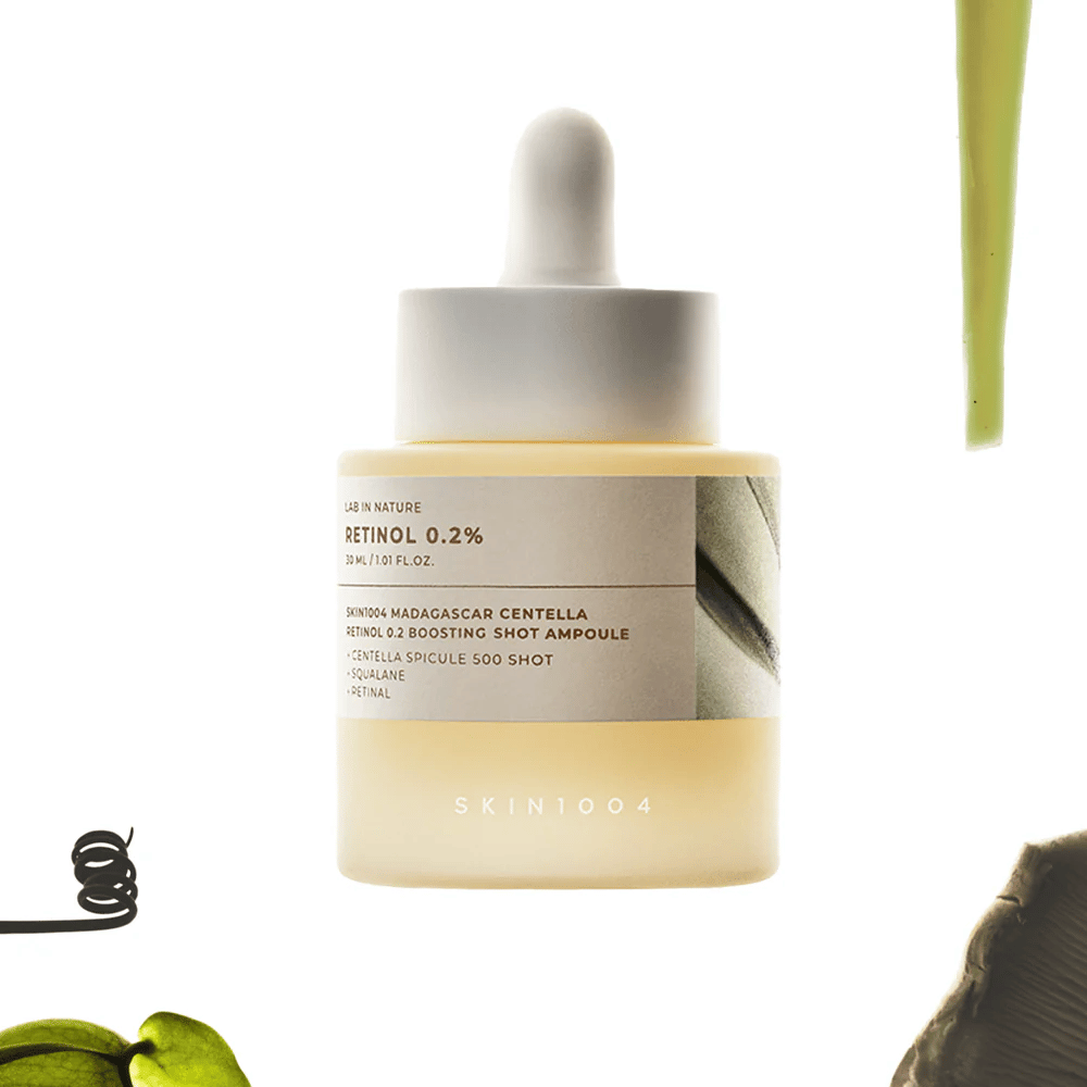SKIN1004 Madagascar Centella Retinol 0.2 Boosting Shot Ampoule – korejski retinol serum z 0,2 % retinola in centella asiatica za izboljšano strukturo kože, elastičnost in enakomernejši ton kože.