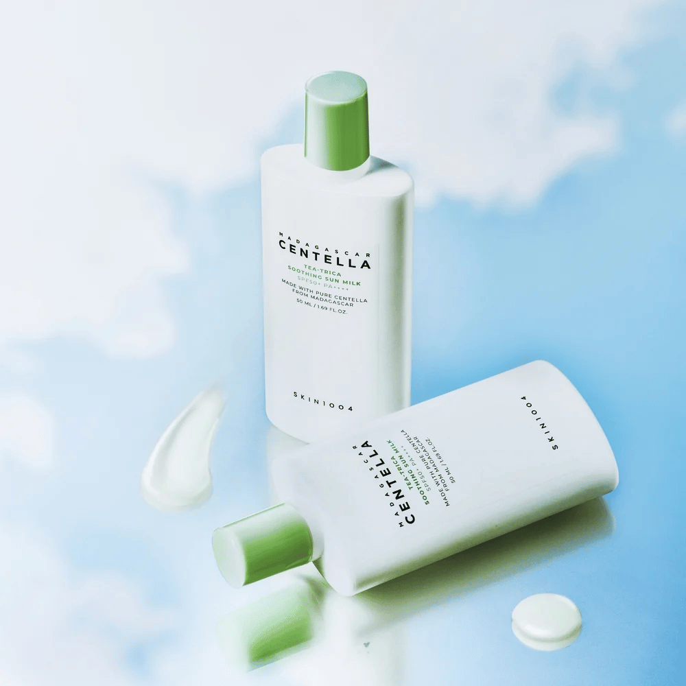 SKIN1004 Madagascar Centella Tea-Trica Soothing Sun Milk SPF50+ PA++++ vlažilna kemična zaščita pred soncem za obraz