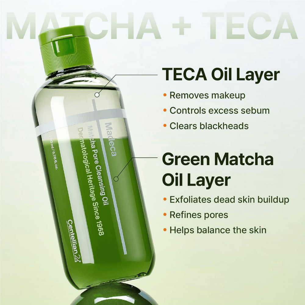Centellian24 Madeca Matcha Pore Cleansing Oil z dvofazno formulo, ki raztopi ličila in sebum