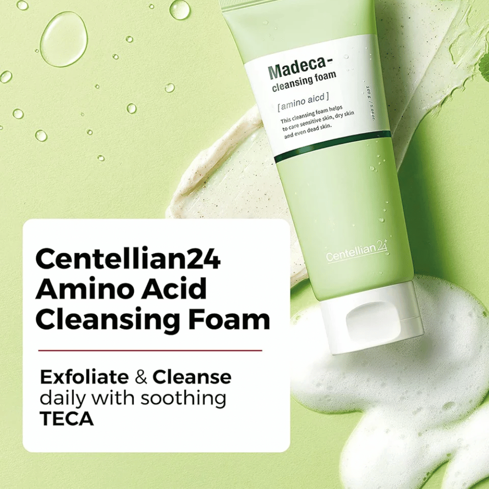 Centellian24 Madeca Amino Acid Cleansing Foam slika izdelka – korejska čistilna pena z TECA in aminokislinami, ki nežno pilingira, učinkovito očisti kožo in pomaga pri vlaženju.