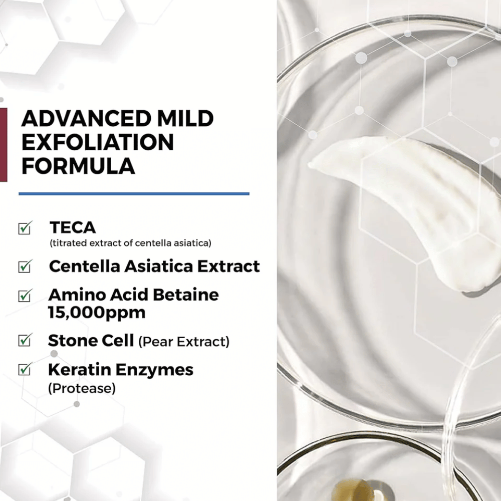 Centellian24 Madeca Amino Acid Cleansing Foam sestavine – blaga piling formula z TECA, izvlečkom Centella Asiatica, aminokislinami in keratin-encimi, ki pomagajo nežno očistiti kožo in odstraniti mrtve kožne celice.