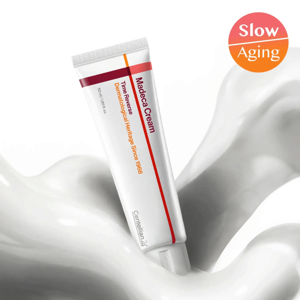 Centellian24 Madeca Cream Time Reverse v kremni teksturi s sporočilom slow-aging, razvita za pomiritev kože, zmanjšanje draženja in podporo naravnemu procesu obnove kože.