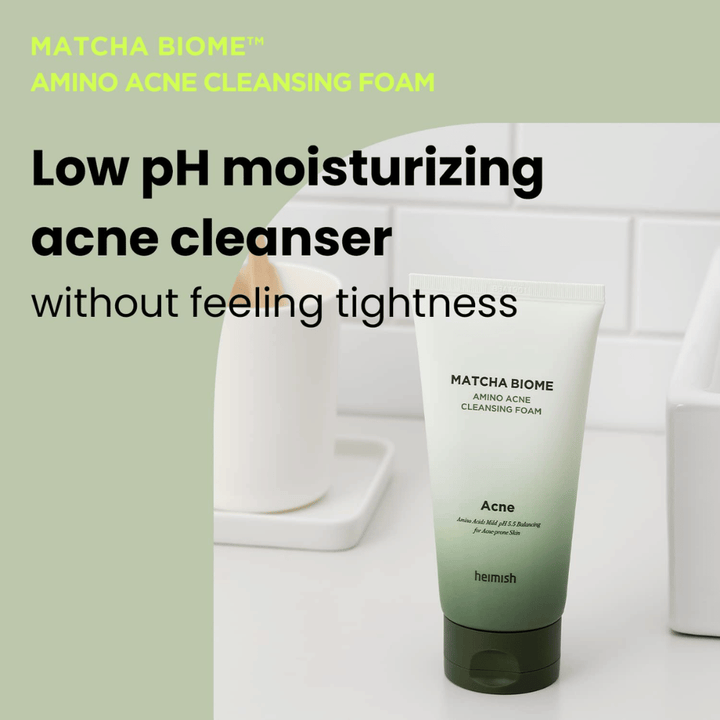Heimish Matcha Biome Amino Acne Cleansing Foam – vlažilno čistilo za akne brez občutka izsuševanja, popolno za vsakodnevno uporabo