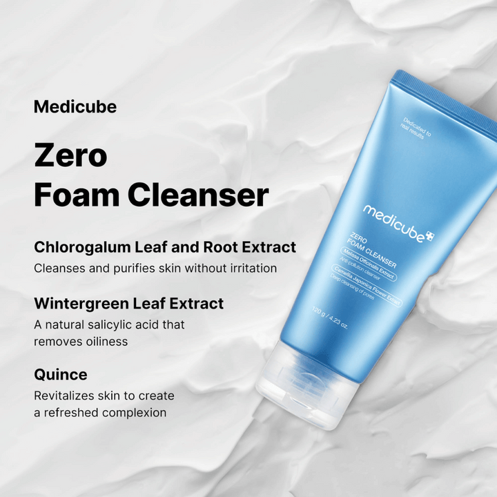 Medicube Zero Foam Cleanser – nežen in globinsko čistilni čistilni gel za obraz.

🌿 Chlorogalum-ekstrakt – Čisti in prečiščuje kožo brez draženja.
🍃 Wintergreen-ekstrakt – Naravna salicilna kislina, ki uravnava proizvodnjo olja.
🍏 Kutinin ekstrakt – Poživlja kožo in ji daje svež sijaj.

Popolno za čisto, uravnoteženo in osveženo kožo!