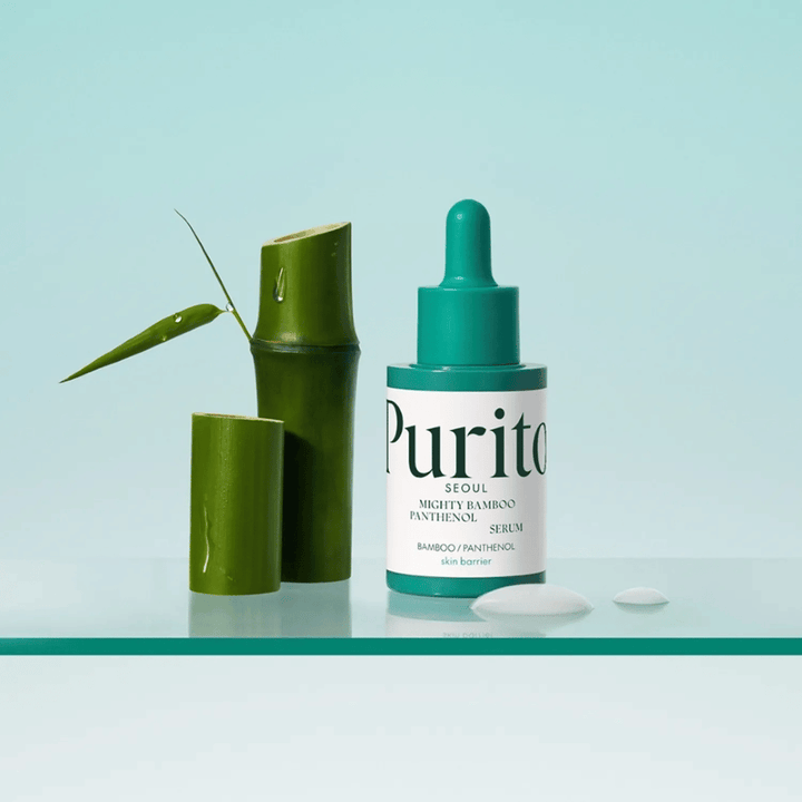 Purito Mighty Bamboo Panthenol Serum – veganski korejski serum z izvlečkom bambusa in pantenolom, ki ščiti in vlaži kožo.