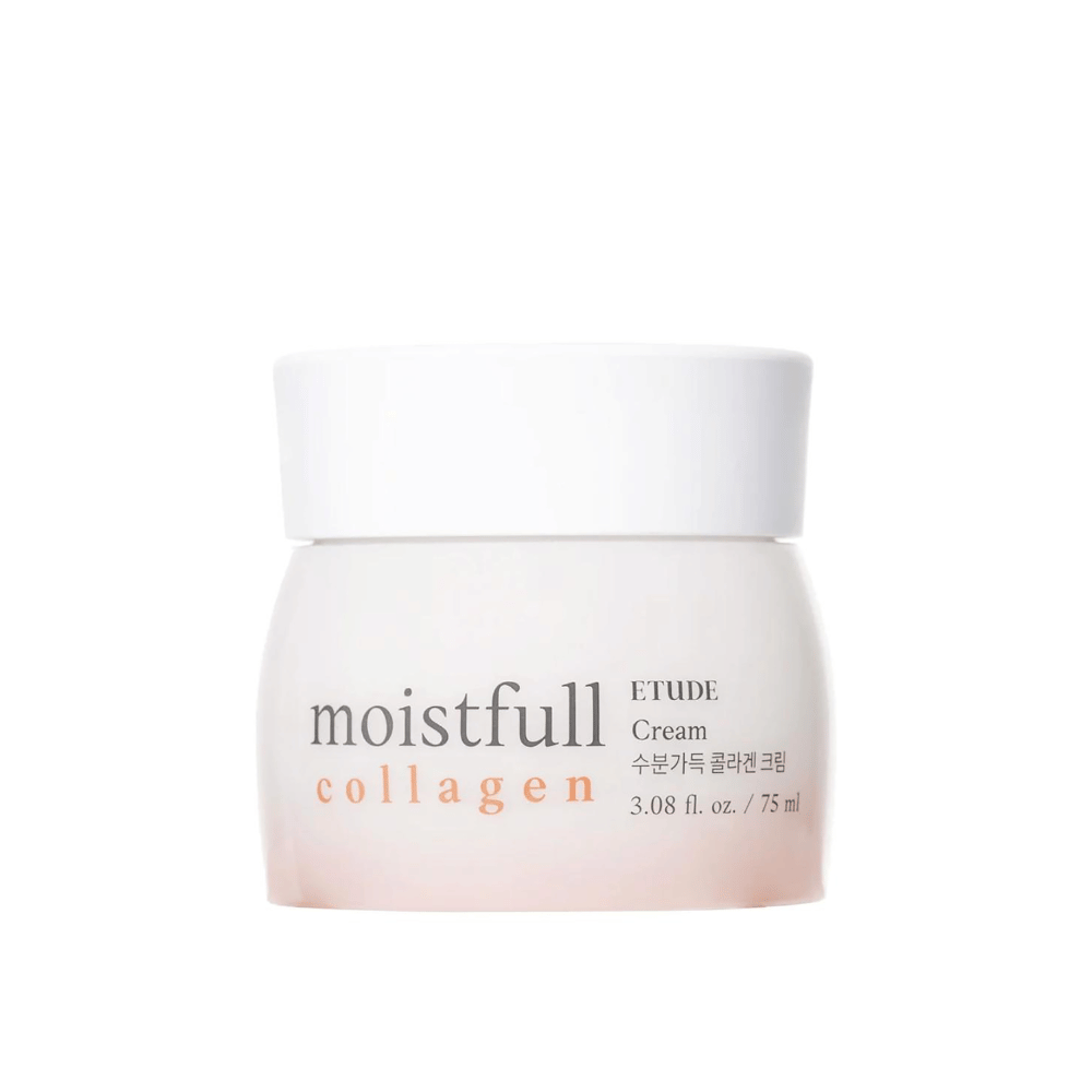 Kozarec z "Moistfull Collagen Cream" iz ETUDE, bela podlaga.