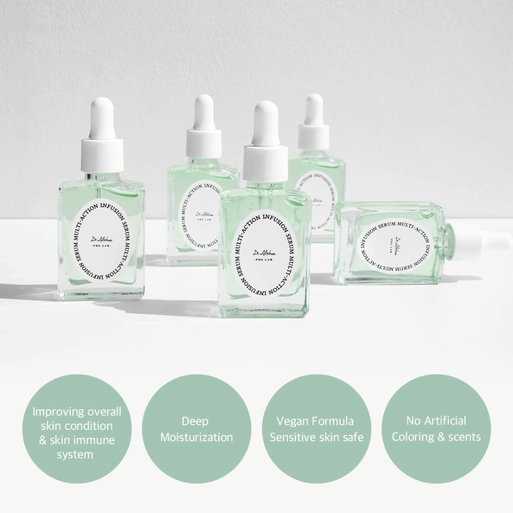 Dr. Althea Multi Action Infusion Serum ki krepi kožno pregrado, zagotavlja globinsko vlaženje, je primeren za občutljivo kožo in daje naraven sijaj.
