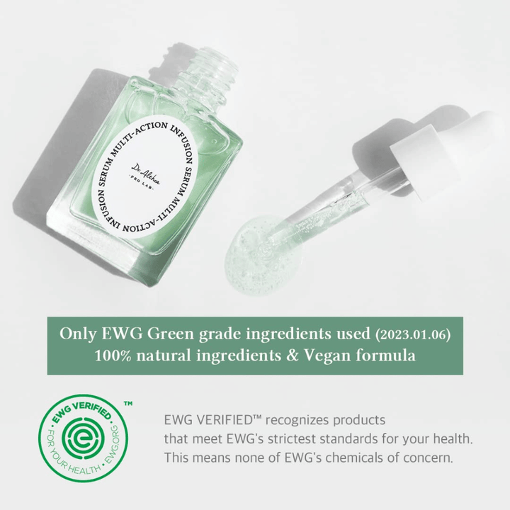 Dr. Althea Multi Action Infusion Serum z vegansko formulo in EWG certificiranimi sestavinami, nežno za občutljivo kožo in brez škodljivih snovi.