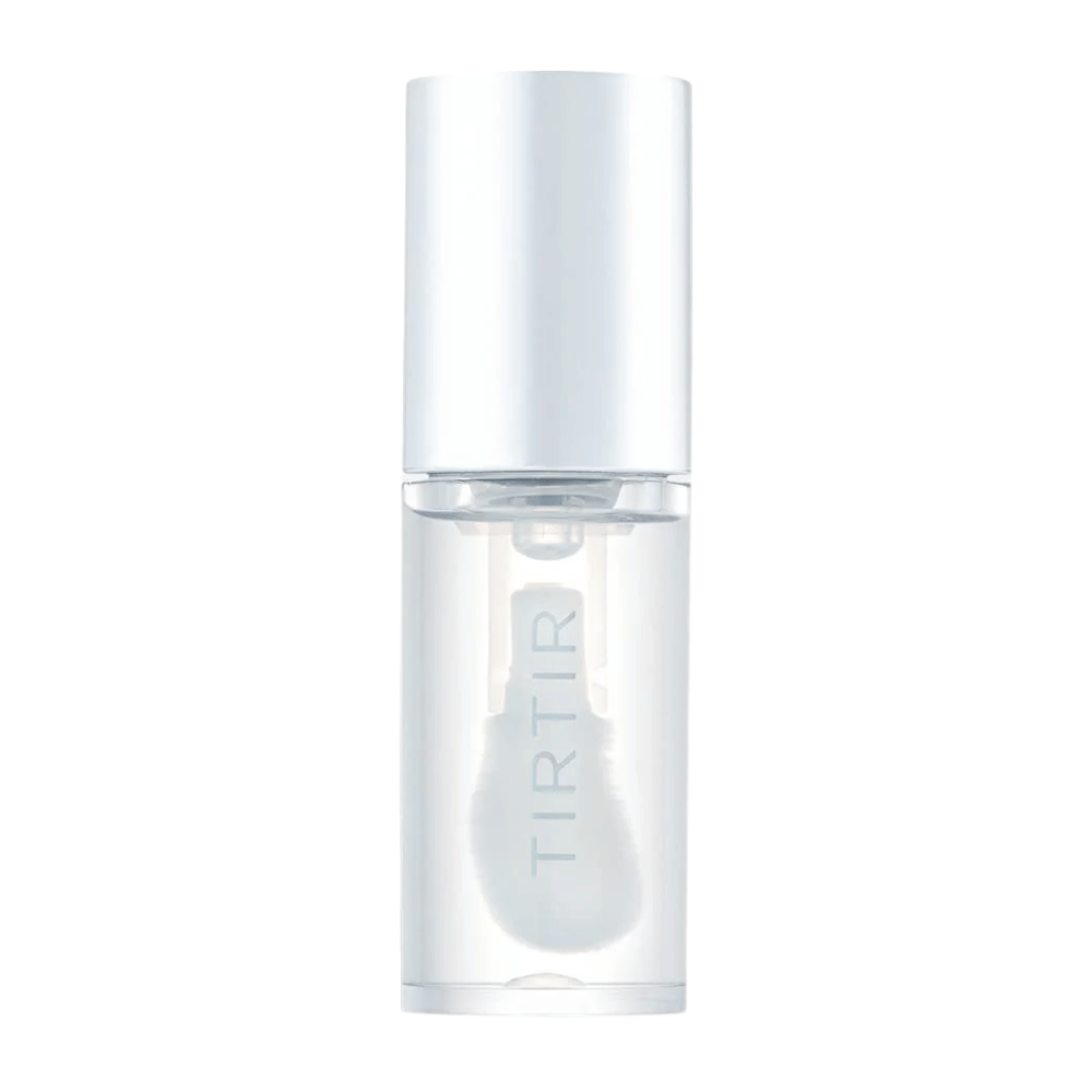 TIRTIR My Glow Lip Oil v prozorni steklenički z belim pokrovčkom in minimalističnim dizajnom, postavljen na belo ozadje.