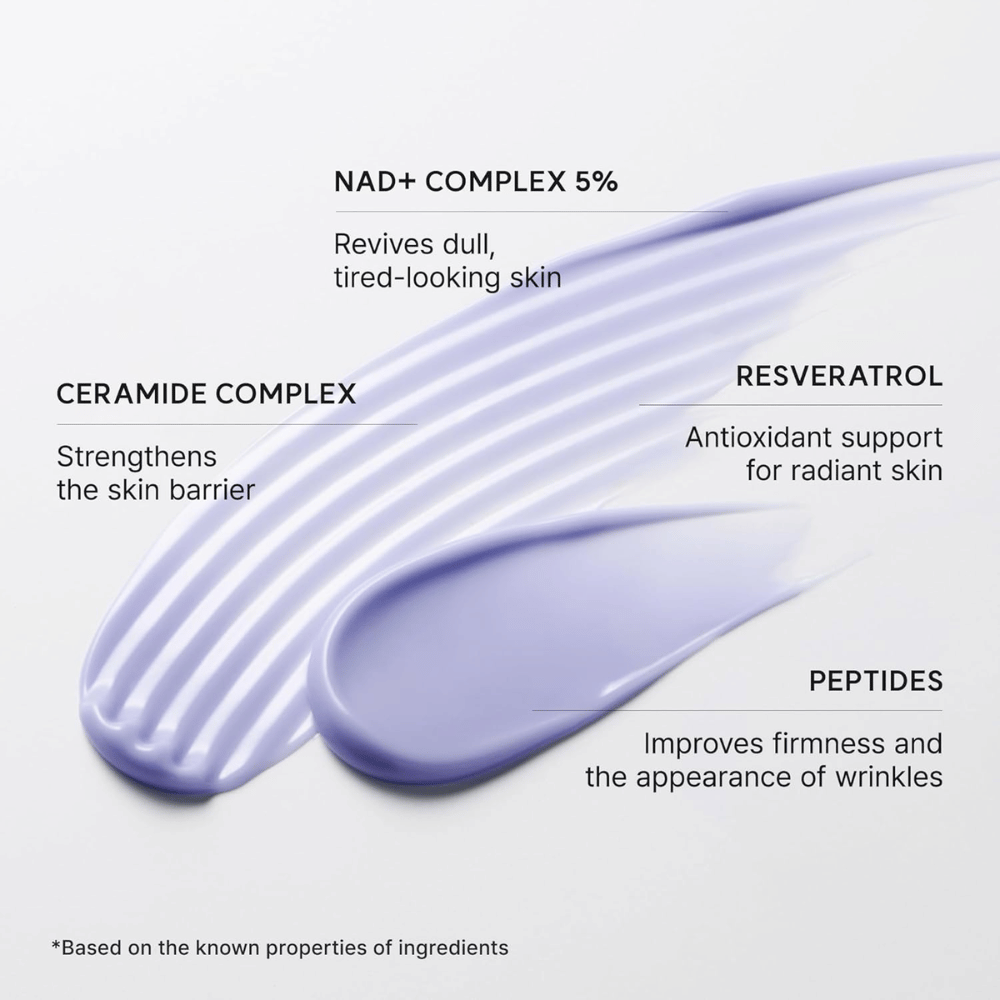 Arencia NAD+ Booster Shot s 5% NAD+ Complex, kompleksom ceramidov, resveratrolom in peptidi za sijaj, čvrstost in kožno bariero.