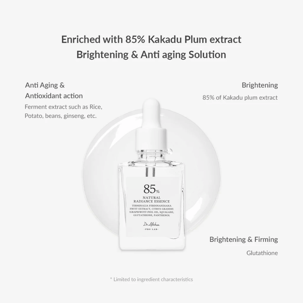 Dr. Althea Natural Radiance Essence z izvlečkom Kakadu slive in antioksidanti, ki izboljšujejo elastičnost kože, zmanjšujejo pigmentacijo in dajejo čvrsto kožo.