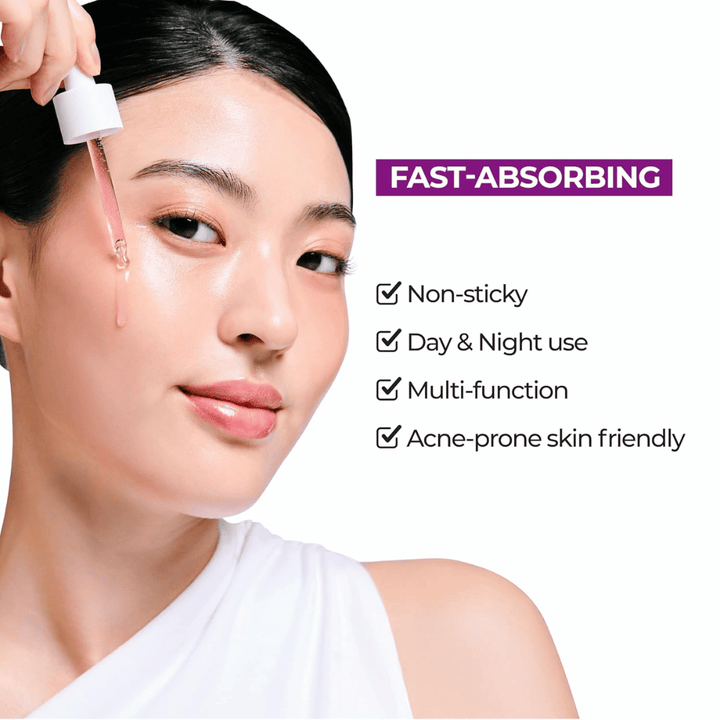 Ženska nanaša Jumiso Niacinamide 10 Serum. Hitro vpojna, nelepljiva formula za dnevno in nočno uporabo, popolna za kožo, nagnjeno k aknam.