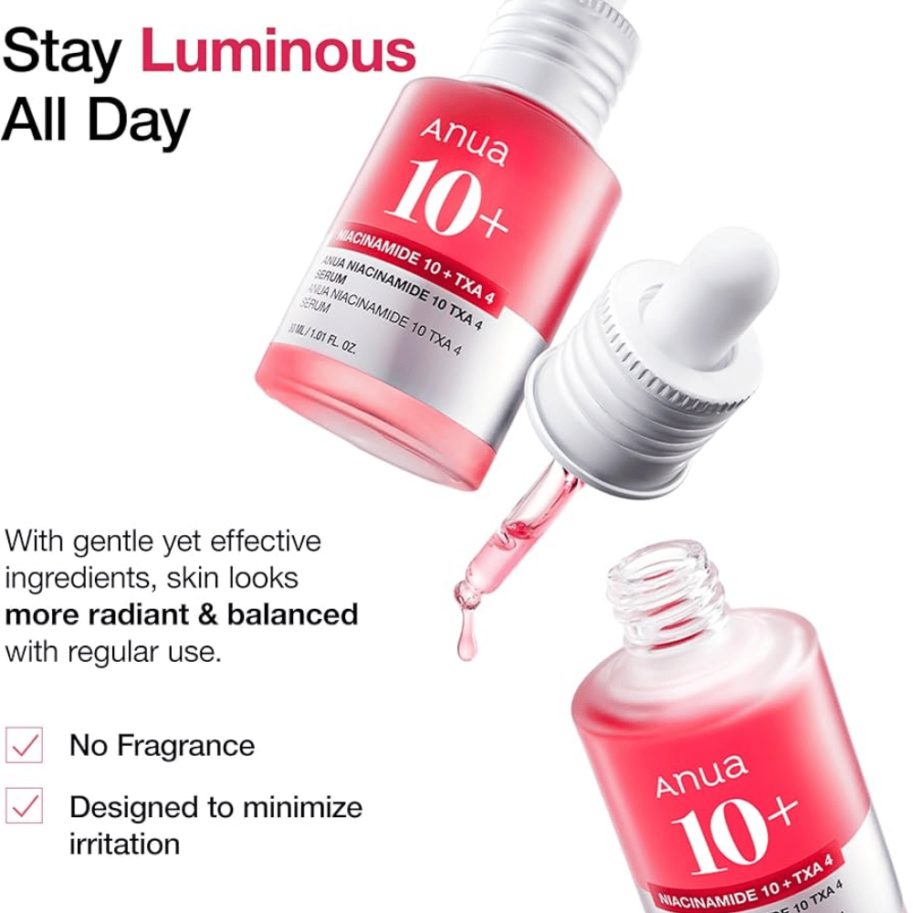 Visoko učinkoviti serum z 10% niacinamida in 4% traneksamske kisline za enakomernejši, sijoč ton kože. Formula brez dišav, ki zmanjšuje draženje in uravnava kožo.
