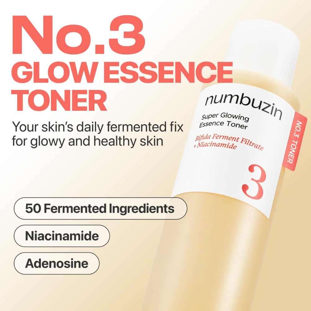 Numbuzin No.3 Glow Essence Toner – dnevna fermentirana esenca za svežo, navlaženo in sijočo kožo.