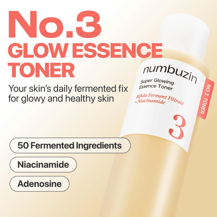 Numbuzin No.3 Glow Essence Toner – dnevna fermentirana esenca za svežo, navlaženo in sijočo kožo.