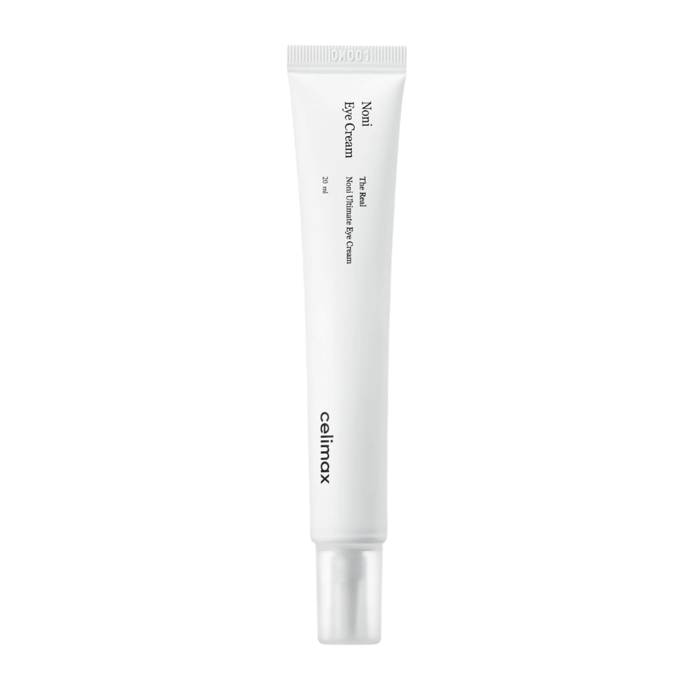 Noni Eye Cream v beli tubi s prozornim pokrovčkom. Izdelek je znamke Celimax in vsebuje 20 ml. Besedilo na tubi navaja, da je to hranilna krema za oči.