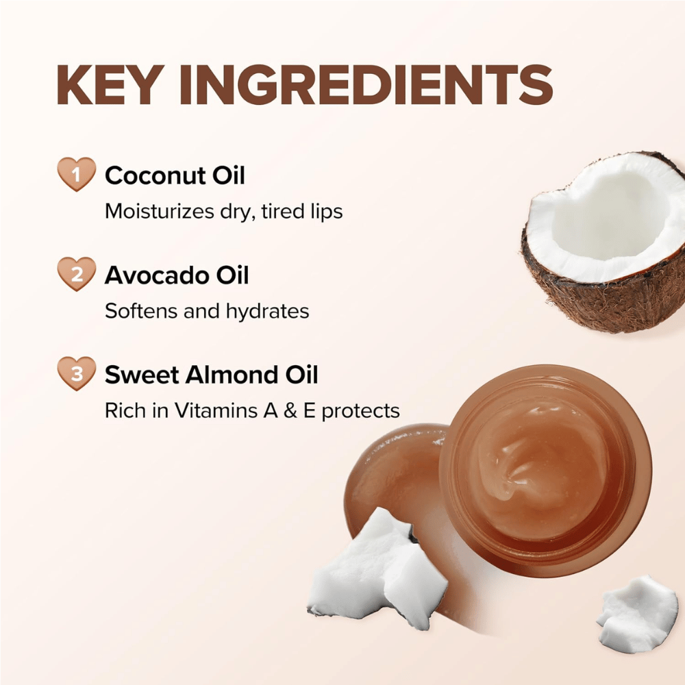 KLAVUU Nourishing Care Lip Sleeping Pack Coconut s kokosovim oljem, avokadovim oljem in mandljevim oljem, ki vlaži, neguje in ščiti suhe ustnice.