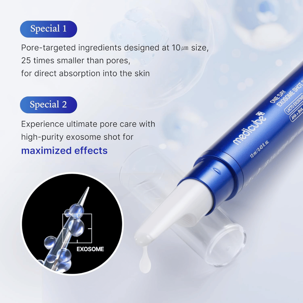 Medicube One Day Exosome Shot Pore Ampoule 25000 z eksosomi, ki izboljšujejo absorpcijo, zmanjšujejo pore in zagotavljajo intenzivno nego kože