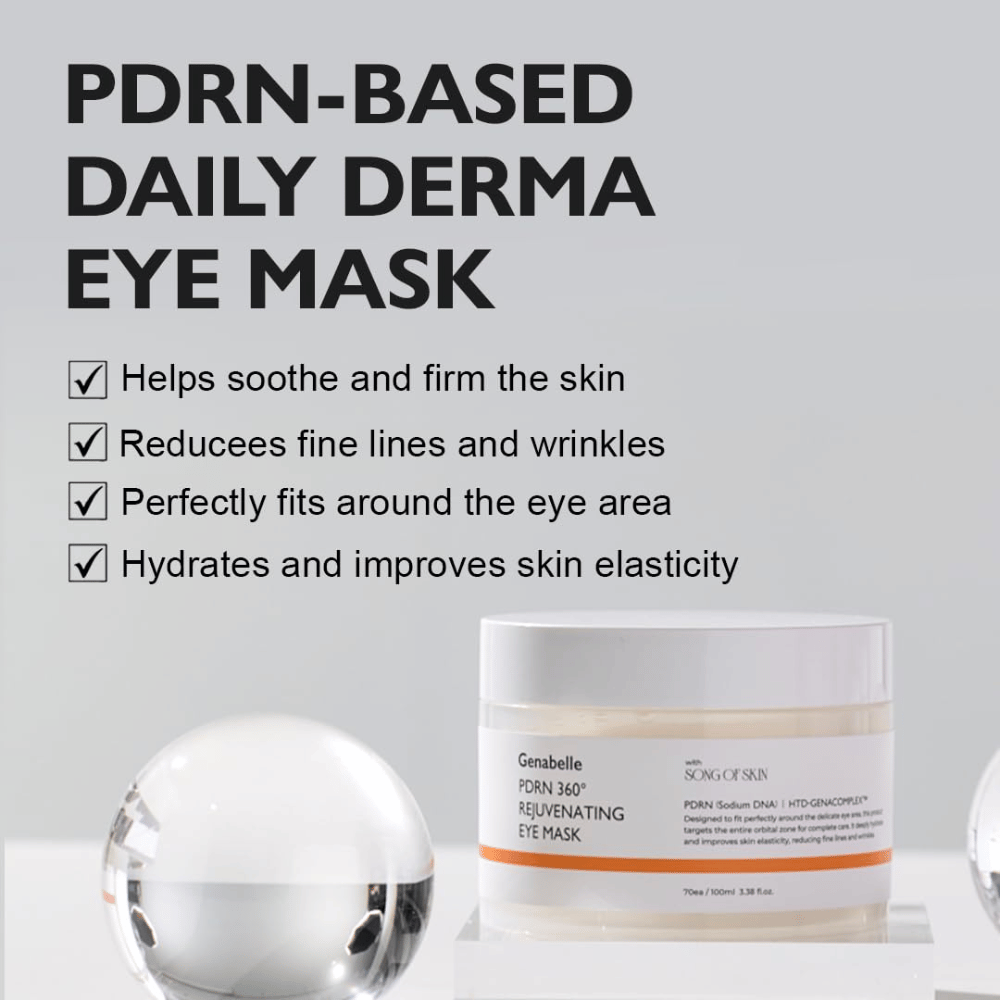 Genabelle PDRN 360° Rejuvenating Eye Mask z PDRN, ki vlaži, pomirja kožo in pomaga zmanjšati drobne linije in gube.