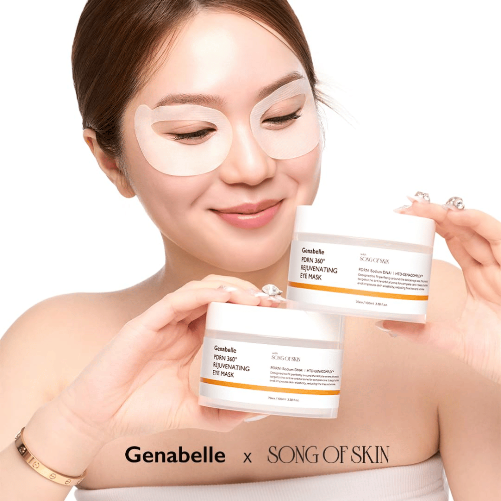 Genabelle PDRN 360° Rejuvenating Eye Mask, nanesena okoli celotnega predela oči za vlaženje, večjo elastičnost in bolj svež pogled.