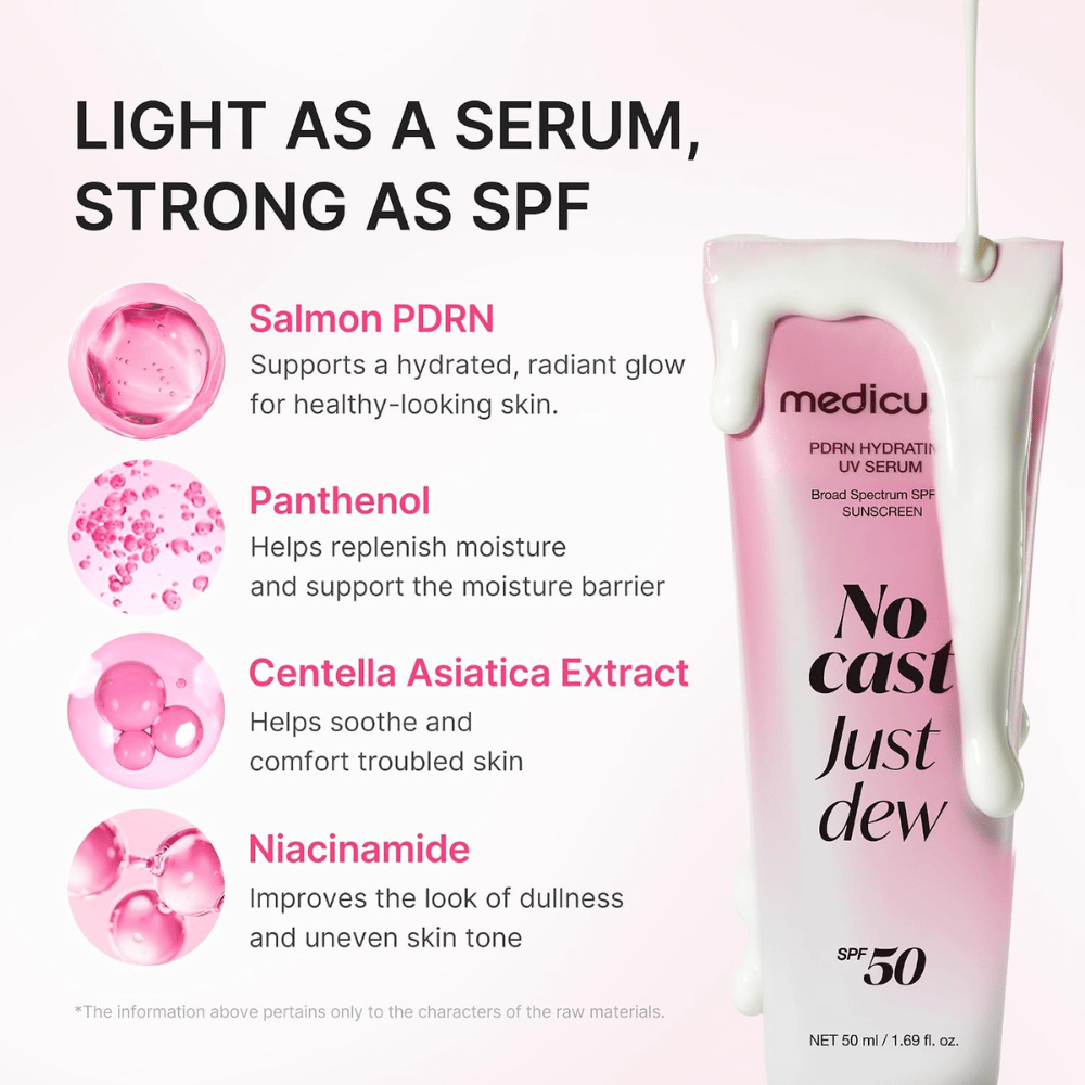 4. Medicube PDRN Hydrating UV Serum SPF 50+ – zaščita pred soncem z PDRN, pantenolom, centello asiatico in niacinamidom