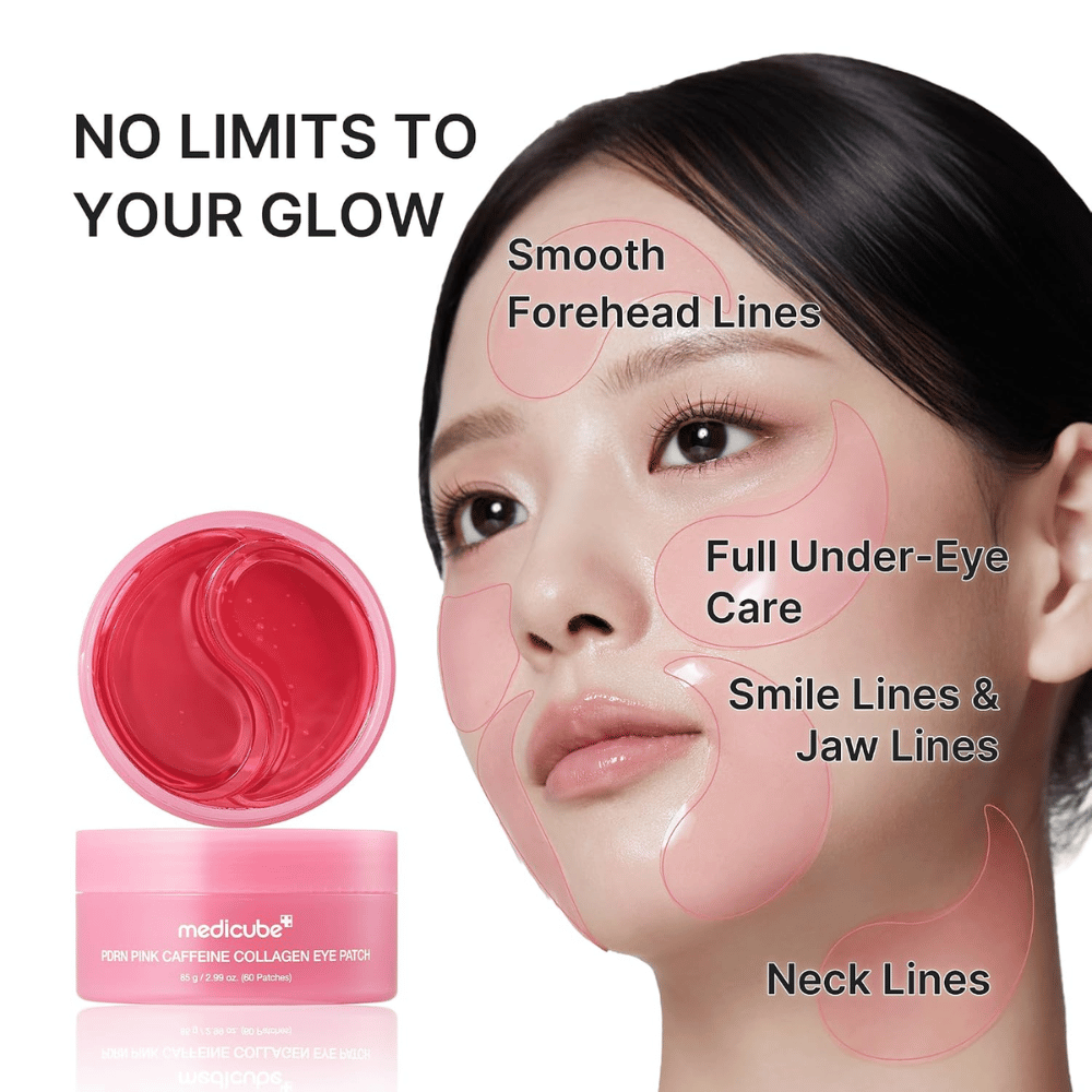 1. Medicube PDRN Pink Caffeine Collagen Eye Patch – hidrogelne maske za drobne linije okoli oči, na čelu, čeljustni liniji in vratu