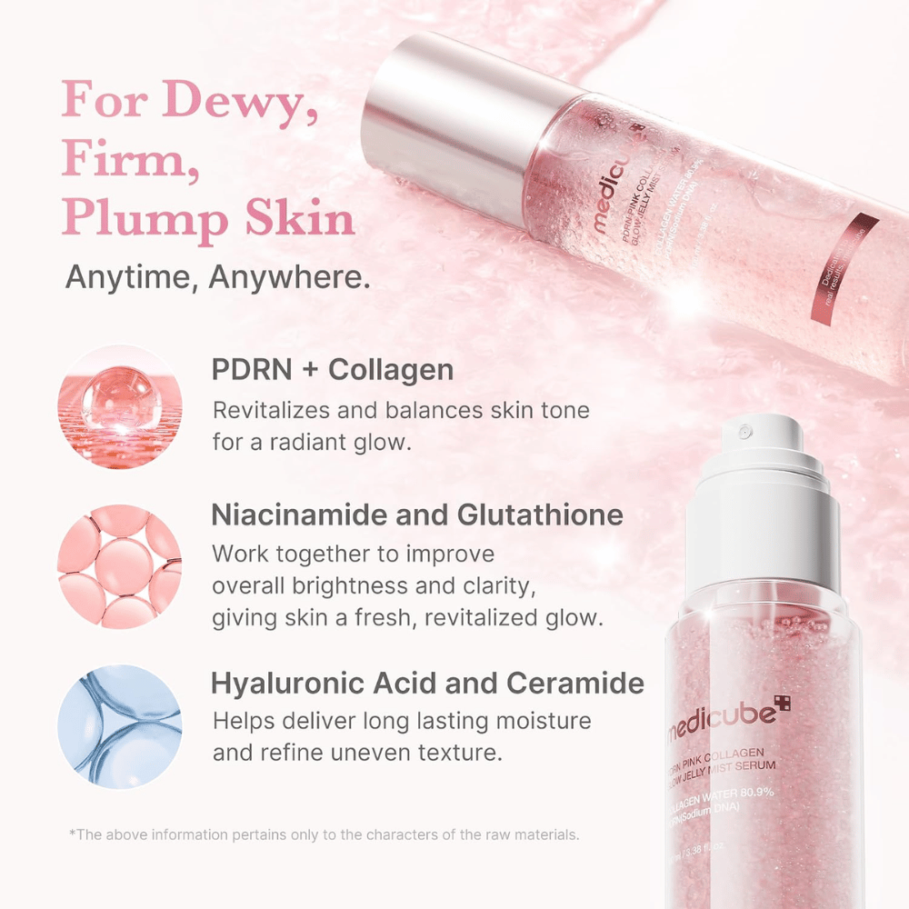 4. Medicube PDRN Pink Collagen Glow Jelly Mist Serum – vlažilna meglica z PDRN, kolagenom, niacinamidom in hialuronsko kislino