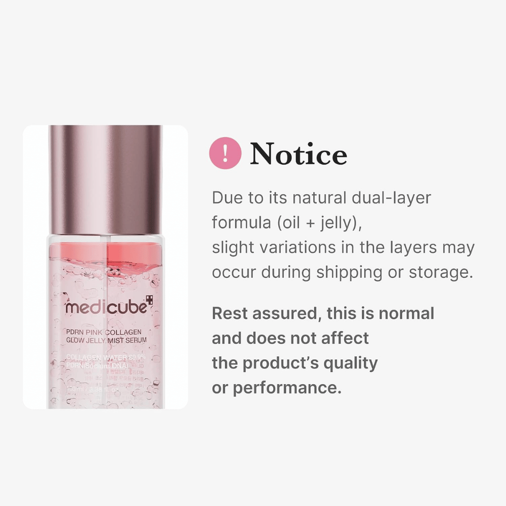 1. Medicube PDRN Pink Collagen Glow Jelly Mist Serum – dvofazna formula z oljem in gelom, ki se lahko naravno loči