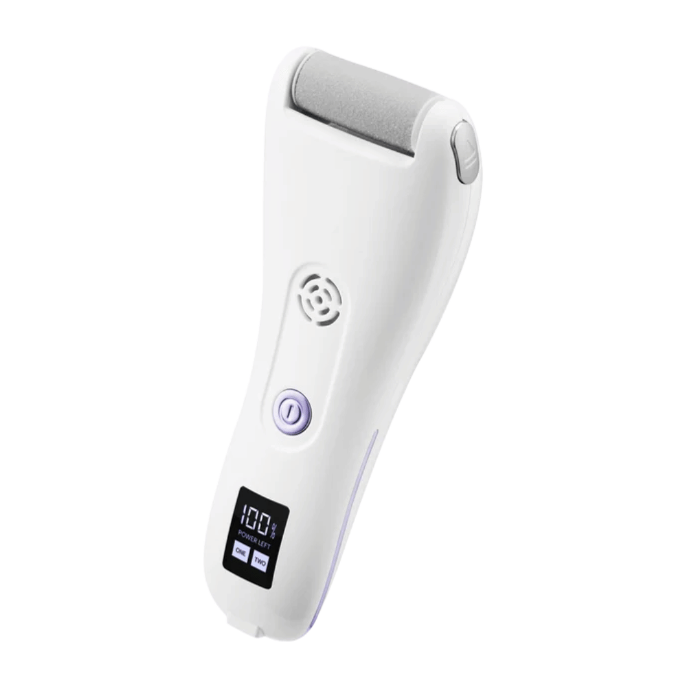 9. BAREN Pedi Mate Dual Power Vacuum Type Electric Callus Remover – bel polnilni električni odstranjevalec trde kože z digitalnim zaslonom in vijoličnimi detajli