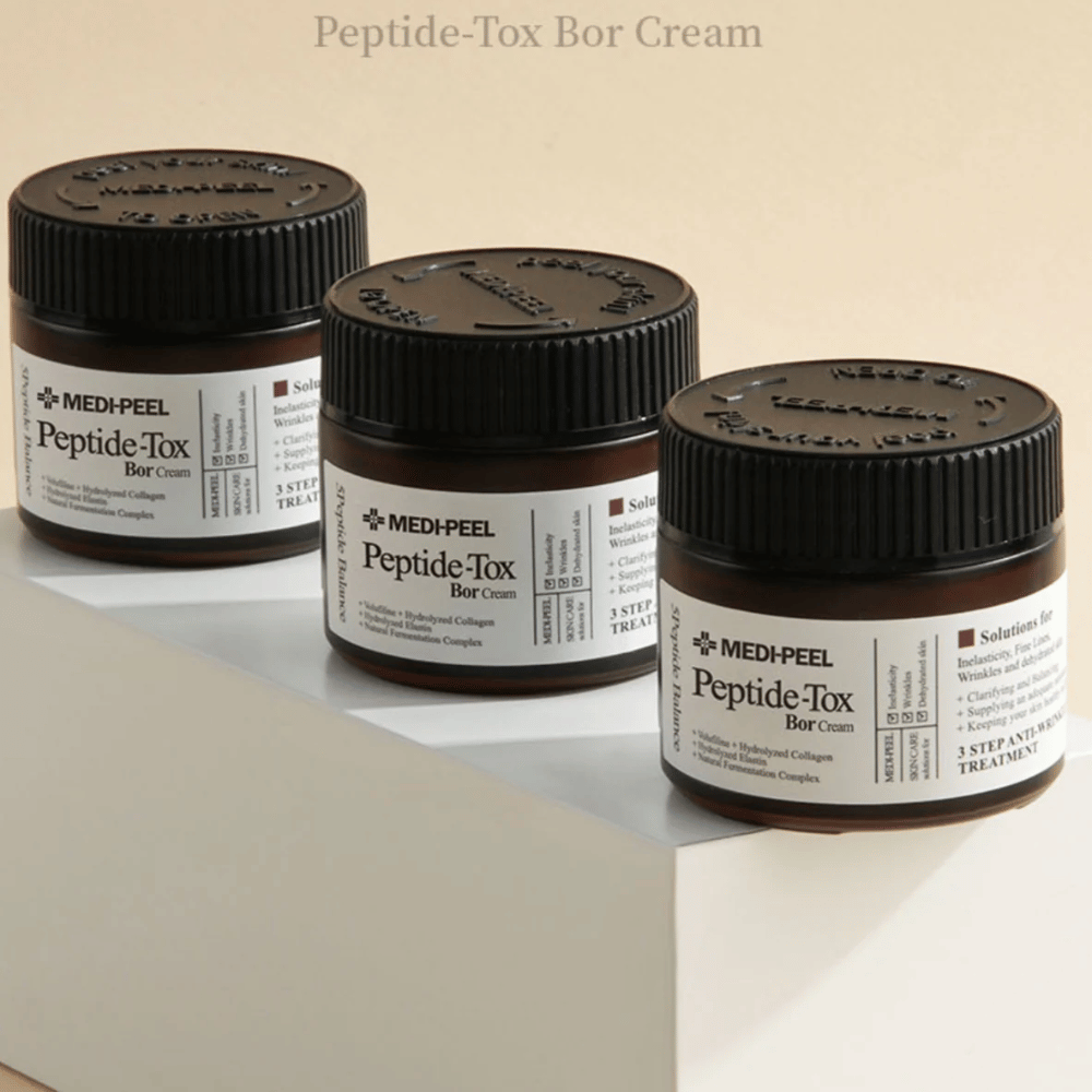 MEDI-PEEL Peptide-Tox Bor Cream v skupini – anti-age krema za obraz s peptidnim kompleksom in kolagenom, ki krepi kožno bariero in zagotavlja čvrstejšo, bolj prožno kožo.