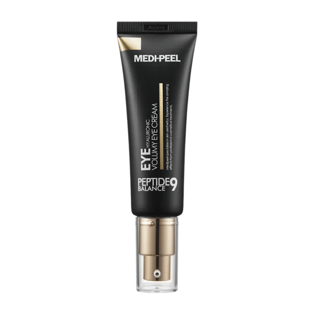 MEDI-PEEL Peptide 9 Hyaluronic Volumy Eye Cream slika izdelka – korejska krema za oči, ki globinsko vlaži, krepi kožno bariero in zagotavlja čvrstejšo kožo okoli področja oči.