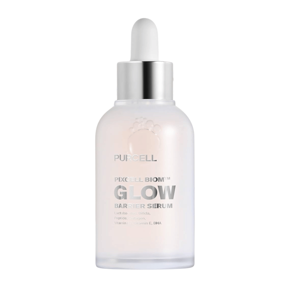 Slika izdelka PURCELL Pixcell Biom Glow Barrier Serum v zmrznjeni steklenici s pipeto – krepi kožno pregrado in daje naravni sijaj.