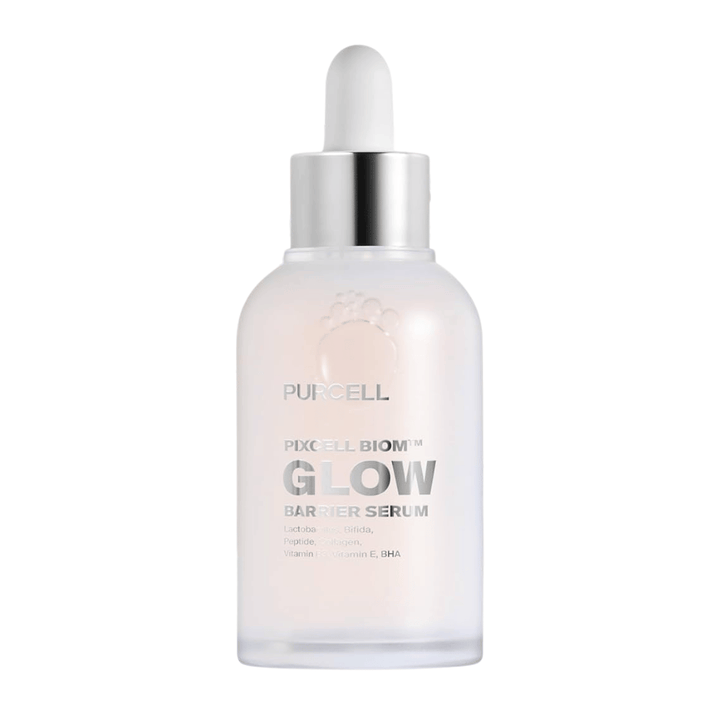 Slika izdelka PURCELL Pixcell Biom Glow Barrier Serum v zmrznjeni steklenici s pipeto – krepi kožno pregrado in daje naravni sijaj.