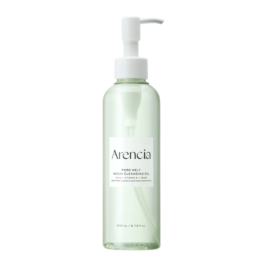 Arencia Pore Melt Mochi Cleansing Oil v celoti proti beli podlagi, korejsko olje za čiščenje s črpalko, ki čisti pore in odstranjuje ličila brez draženja.