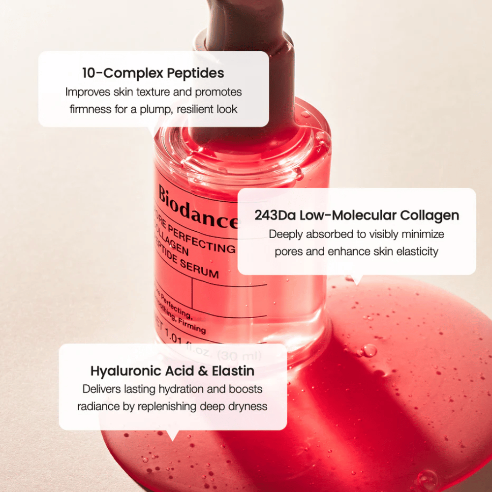 Biodance Pore Perfecting Collagen Peptide Serum s peptidi, kolagenom in hialuronsko kislino za čvrstejšo kožo.