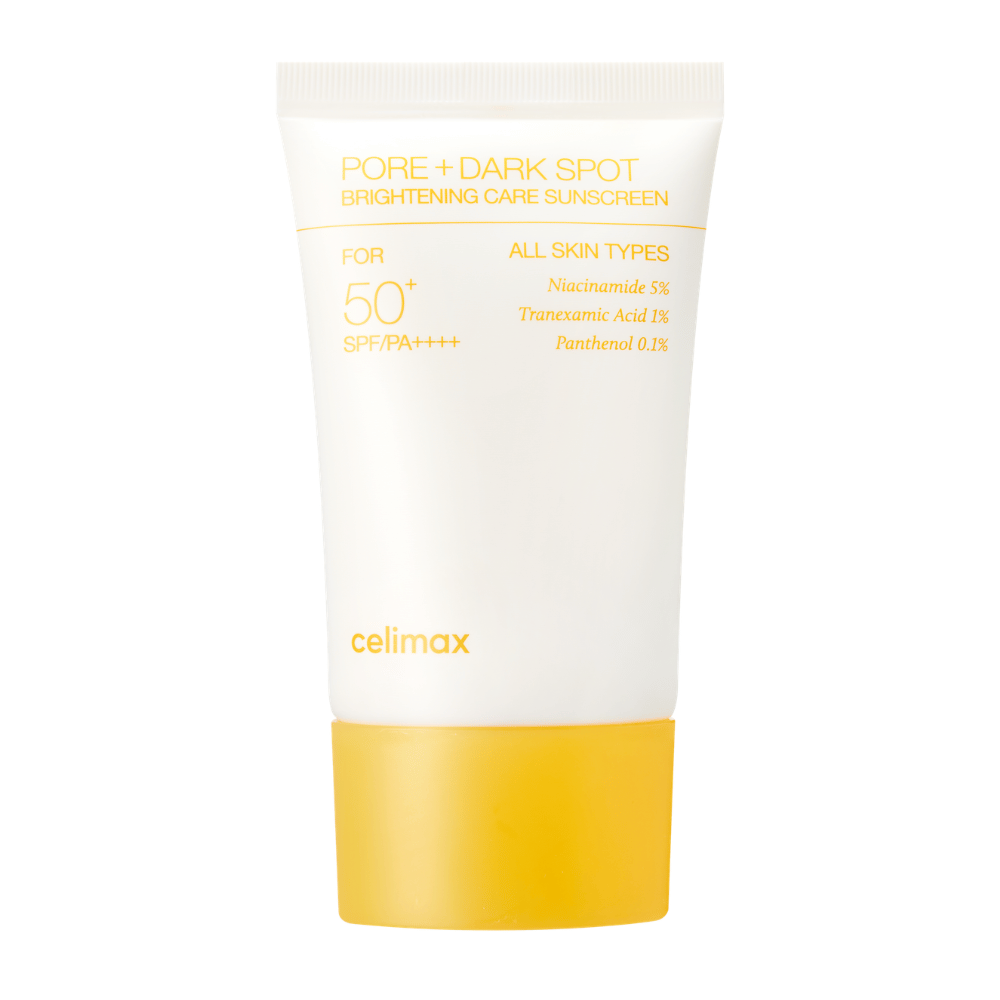 Celimax Pore+Dark Spot Brightening Care Sunscreen SPF50+ PA++++ – lahka korejska sončna krema z niacinamidom in traneksaminsko kislino za svetlejšo in enakomernejšo kožo