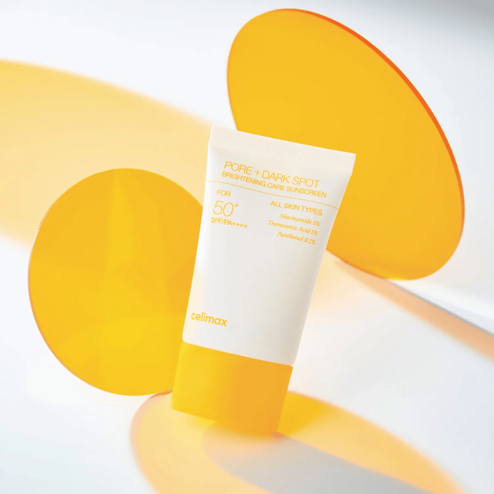 Celimax Pore+Dark Spot Brightening Care Sunscreen SPF50+ PA++++ z niacinamidom 5% in traneksaminsko kislino 1% – posvetlitvena korejska sončna krema proti pigmentnim madežem in velikim poram
