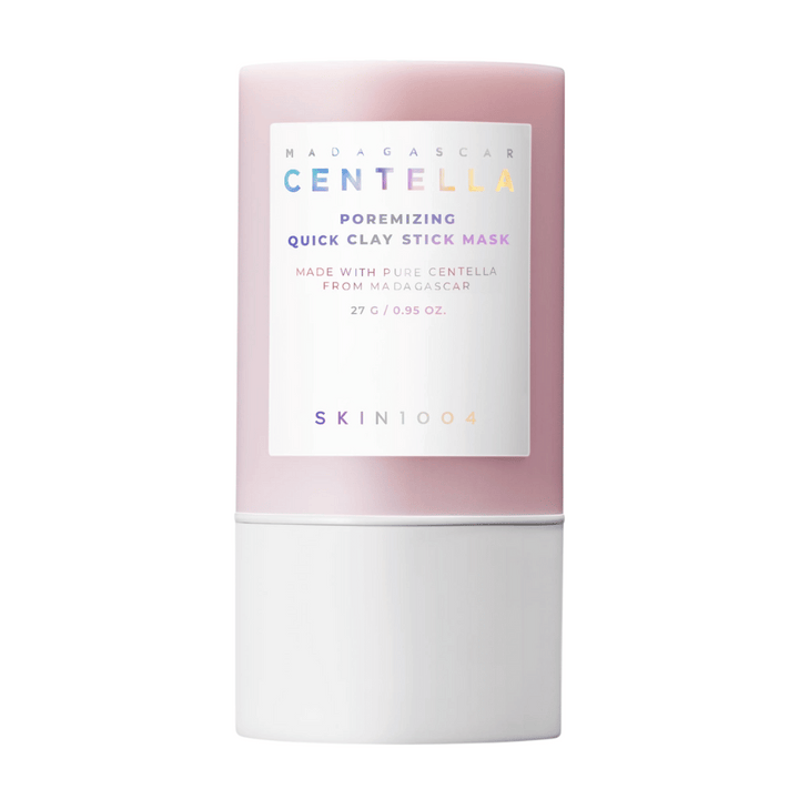 SKIN1004 Madagascar Centella Poremizing Quick Clay Stick Mask v elegantni roza in beli embalaži. Glina maska v obliki sticka za čisto in svežo kožo.