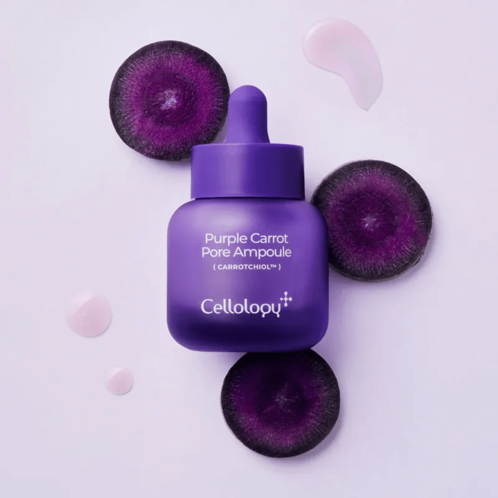 Cellology Purple Carrot Pore Ampoule z vijoličnim korenjem in Carrotchiolom za nego por in bolj gladek občutek kože.
