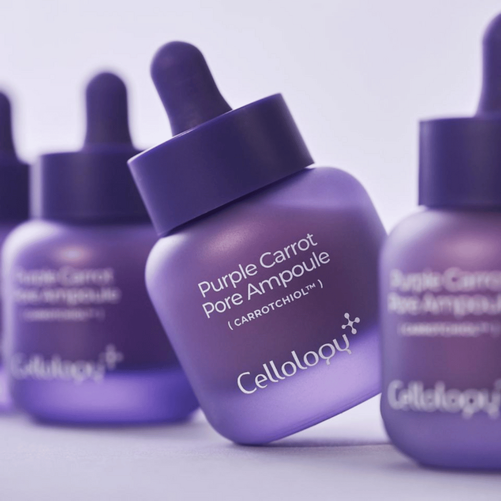 Cellology Purple Carrot Pore Ampoule – korejska negovalna ampula s Carrotchiolom za pore in neenakomerno teksturo kože.
