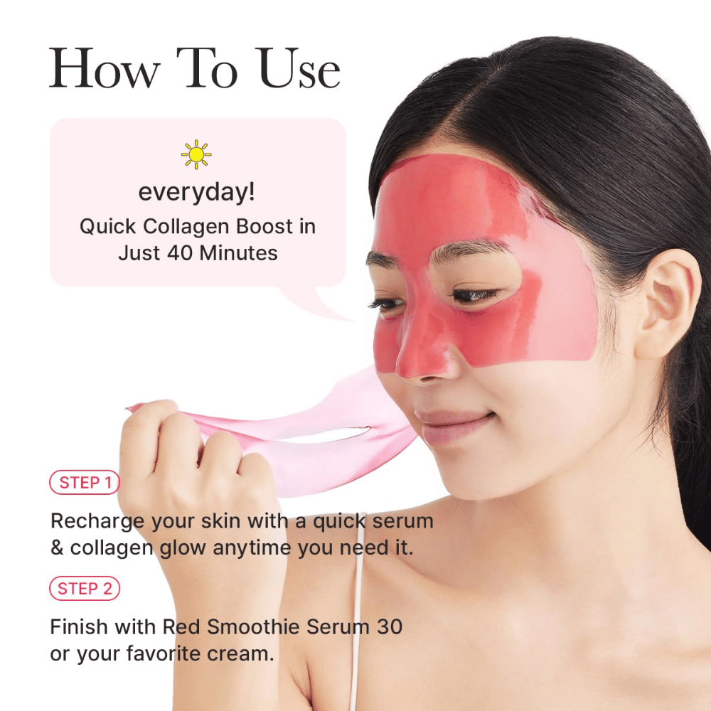 Kako uporabljati Arencia Red Collagen Jello Mask čez dan – hitra kolagenska osvežitev v 40 minutah za čvrstejšo kožo, izboljšan sijaj in bolj gladko strukturo kože.