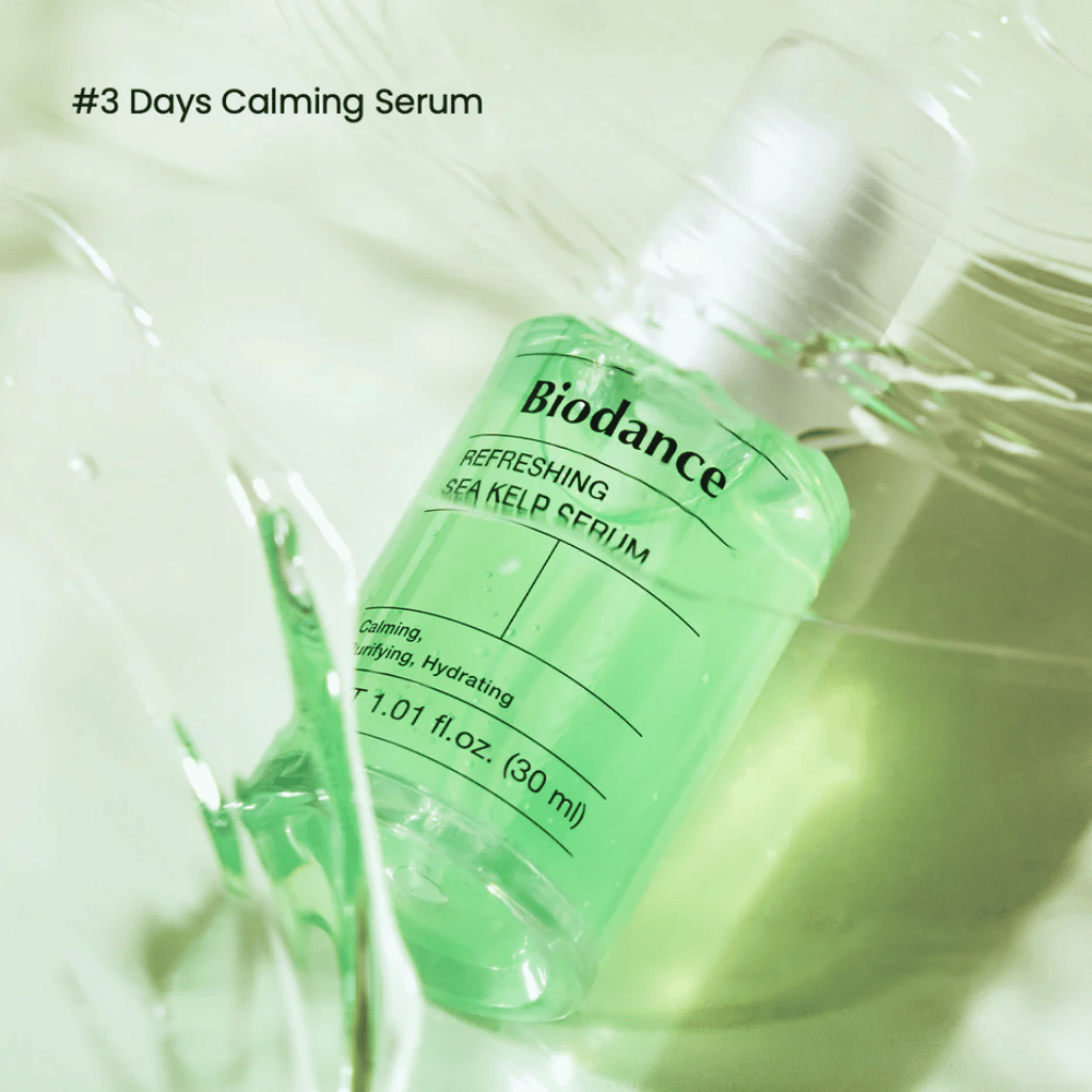 Biodance Refreshing Sea Kelp Serum v tekoči teksturi – hitro vpojna formula za občutljivo in mastno kožo.