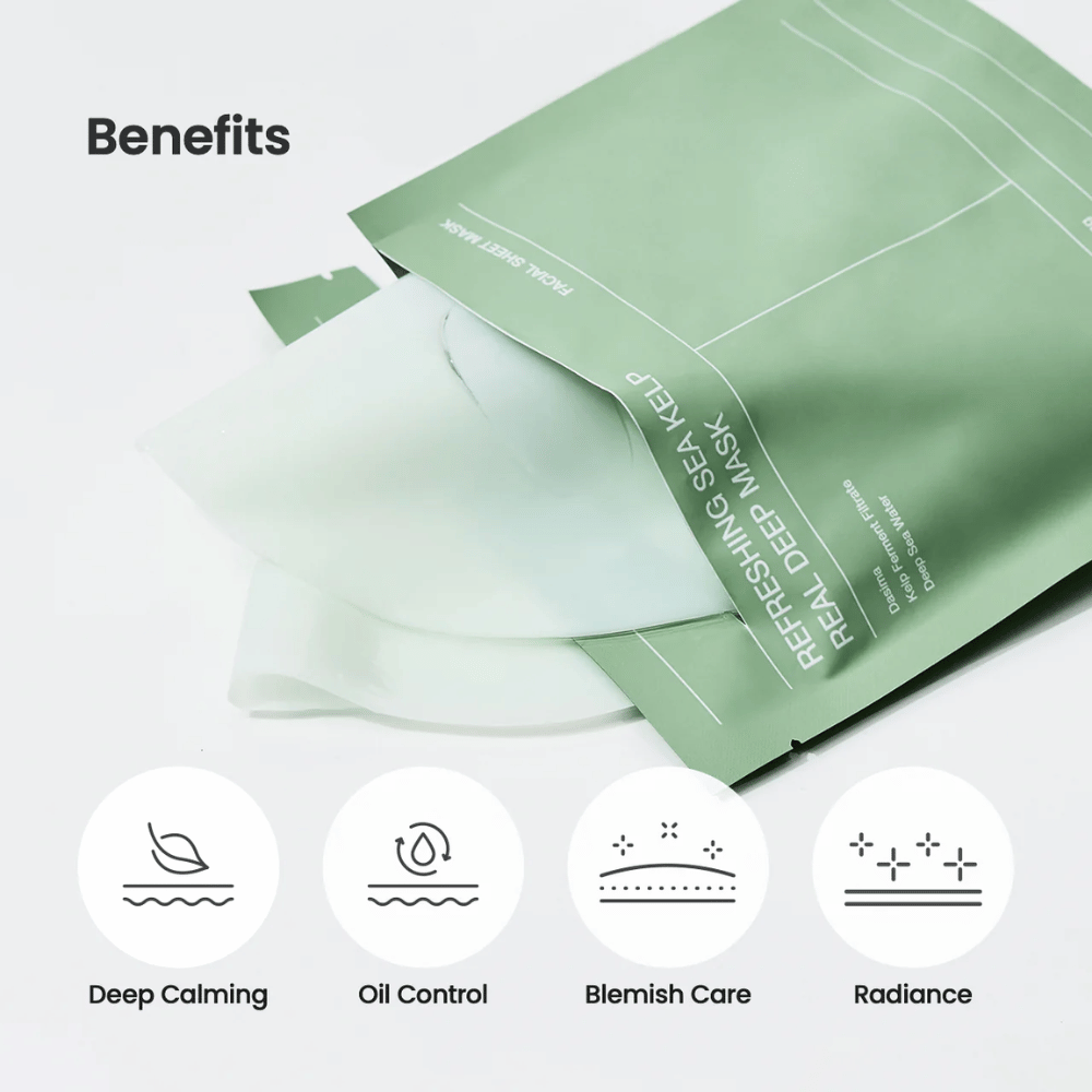 Prednosti Refreshing Sea Kelp Real Deep Mask:
🌿 Globinski pomirjujoč učinek
💧 Nadzor olja
✨ Nega madežev
🌟 Sijaj in sijoča koža