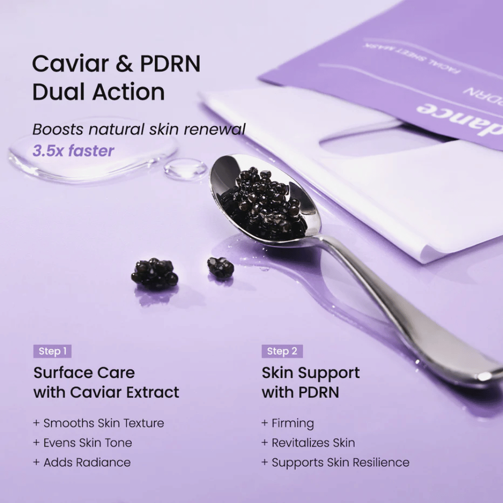 Kaviar in PDRN-sestavine v Biodance Rejuvenating Caviar PDRN Real Deep Mask ki krepijo obnovo kože in dajejo čvrstejšo kožo