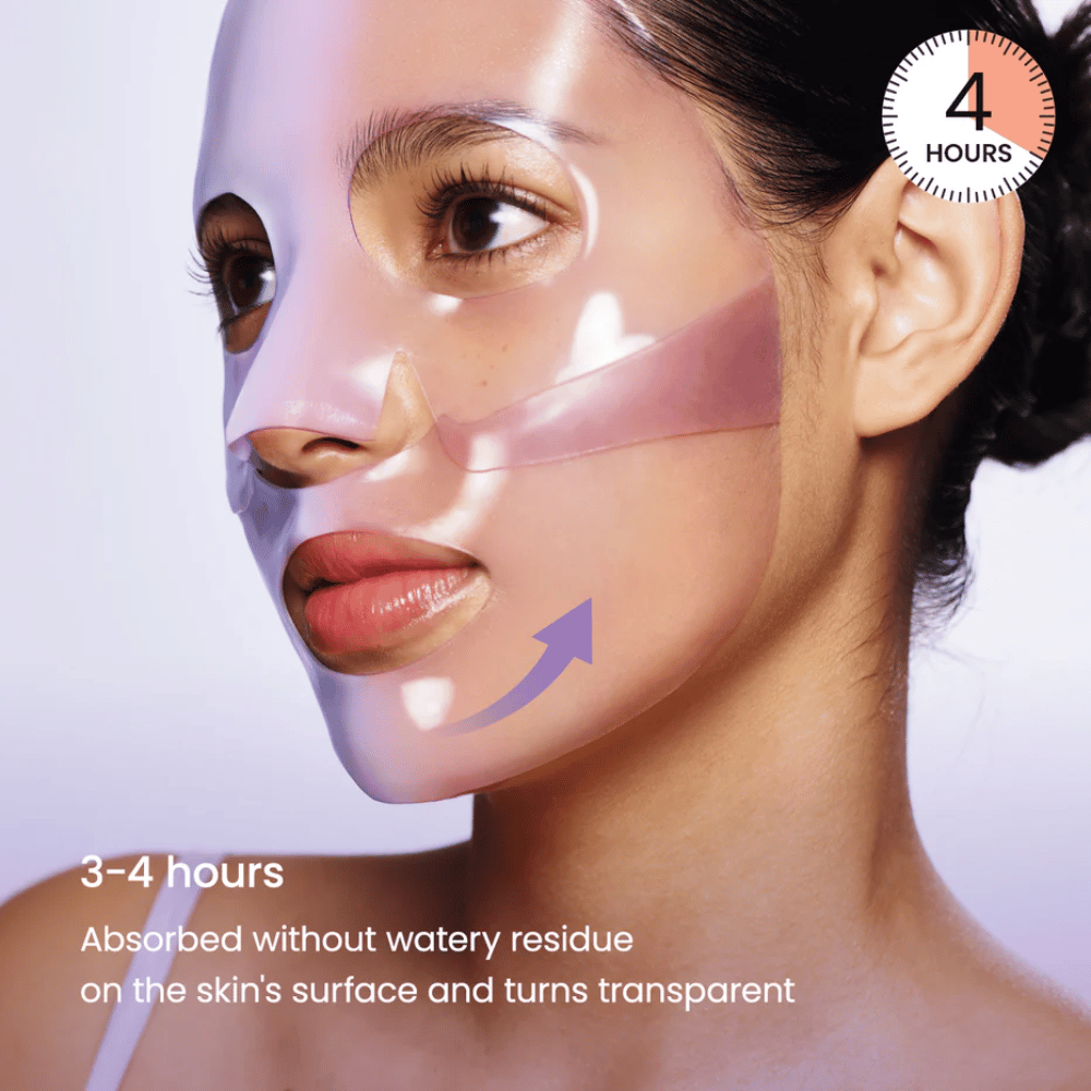 Biodance Rejuvenating Caviar PDRN Real Deep Mask nanesena na obraz – gel maska, ki se absorbira in postane prozorna po 3–4 urah