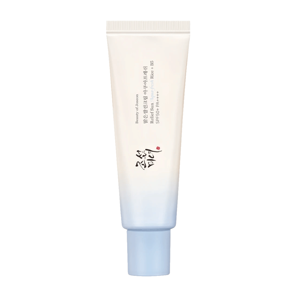 Beauty of Joseon Relief Sun: Aqua-Fresh Rice + B5, krema za sončenje z SPF 50+ PA++++. Lahka in vlažilna formula, ki ščiti kožo pred UV-sevanjem, hkrati pa neguje z izvlečkom riža in vitaminom B5.