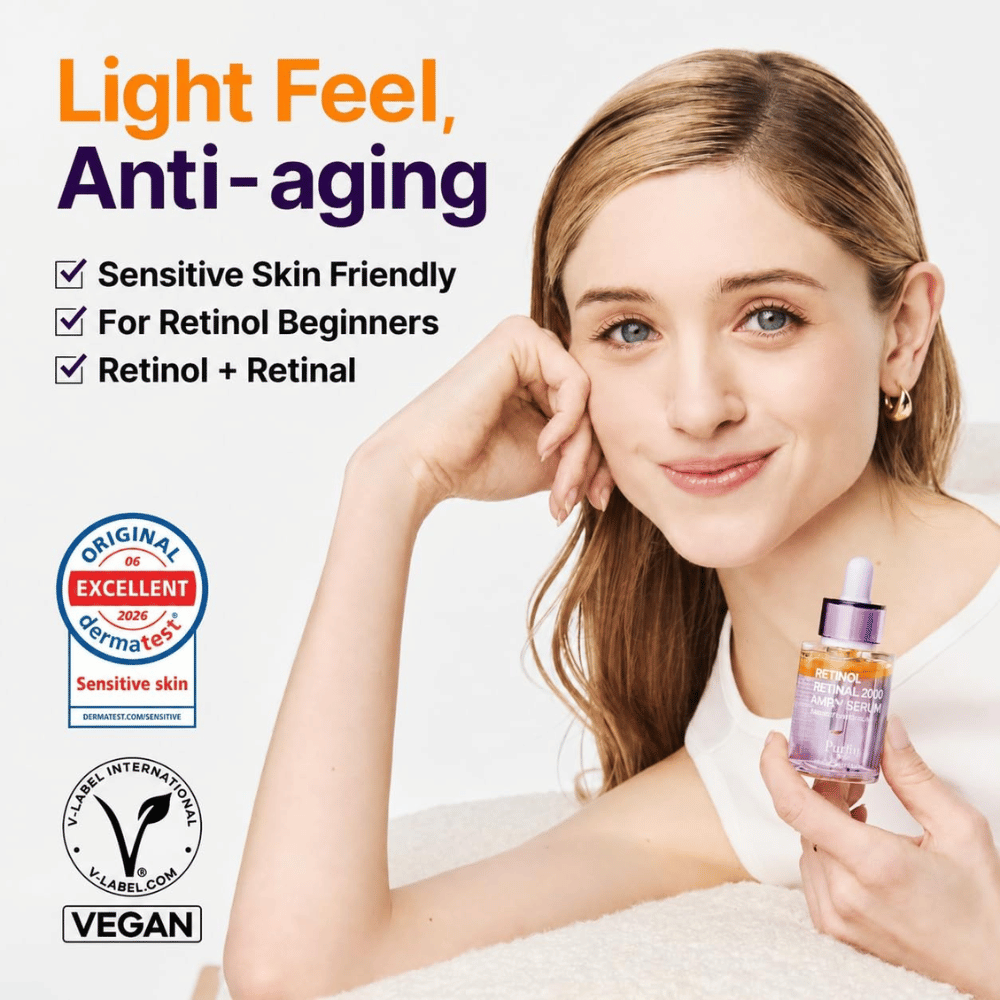 PURITO SEOUL Retinol Retinal 2000 NAD+ Serum – veganski retinoidni serum proti staranju za občutljivo kožo in začetnike pri uporabi retinola.