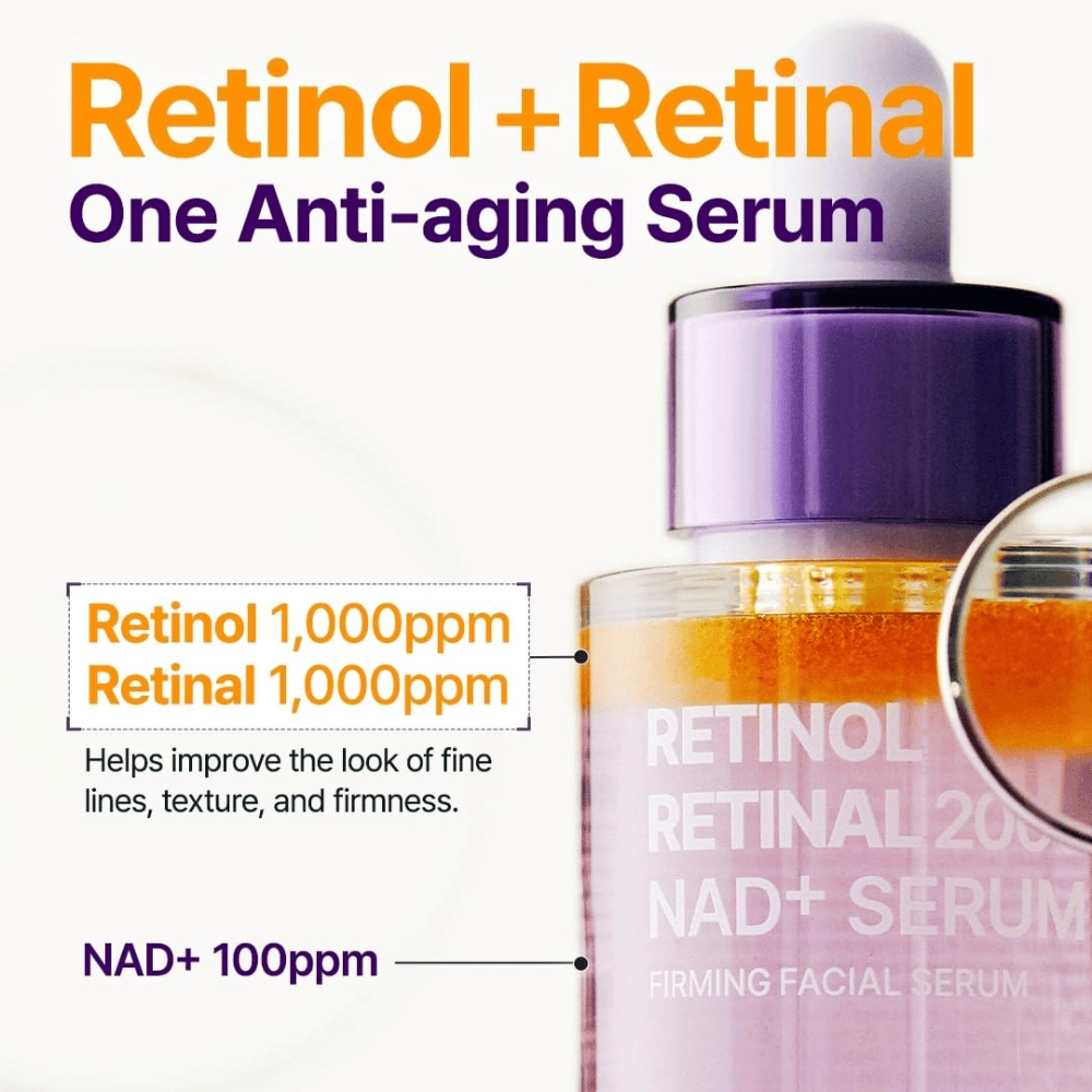 PURITO SEOUL Retinol Retinal 2000 NAD+ Serum s 1000 ppm retinola, 1000 ppm retinala in 100 ppm NAD+ za drobne linije, teksturo in čvrstost.