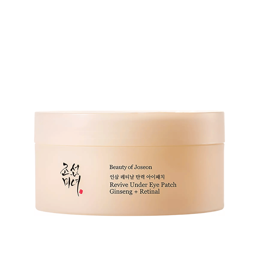 Beauty of Joseon Revive Under Eye Patch Ginseng + Retinal  v lončku, korejski obliži za oči, ki pomagajo zmanjšati drobne linije, temne kolobarje in suhost okoli oči.
