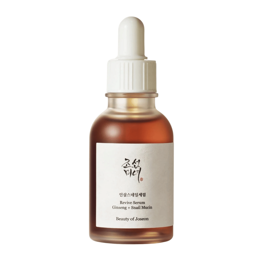 Slika izdelka Beauty of Joseon Revive Serum Ginseng + Snail Mucin v rjavi steklenici – anti-age serum za čvrstejšo kožo.
